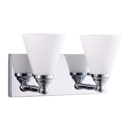 Sunlite Brushed Nickel 2-Light Cone Frosted Shade Vanity Wall Mount Light Fxtr E26 Base A19 Bulb Required 81317-SU